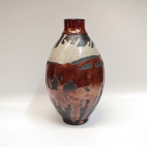 Click to view detail for #221192 Raku Vase Black/White/Copper 6.5x5 $29